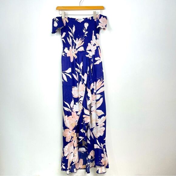 Wildfire Dresses & Skirts - Wildlife | Off shoulder, asymmetrical Maxi Dress, blue,tropical.